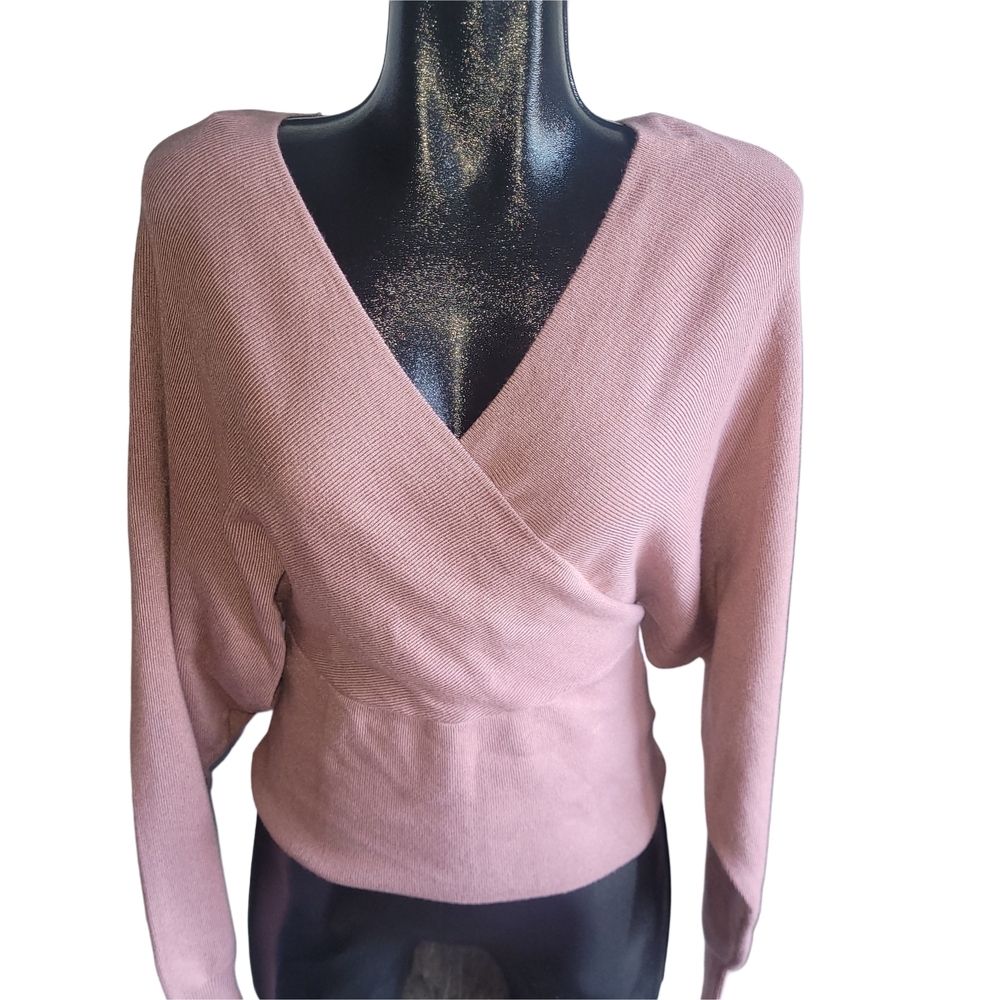 Love & Liberty Pink Knit Faux Wrap V Neck Sweater XL